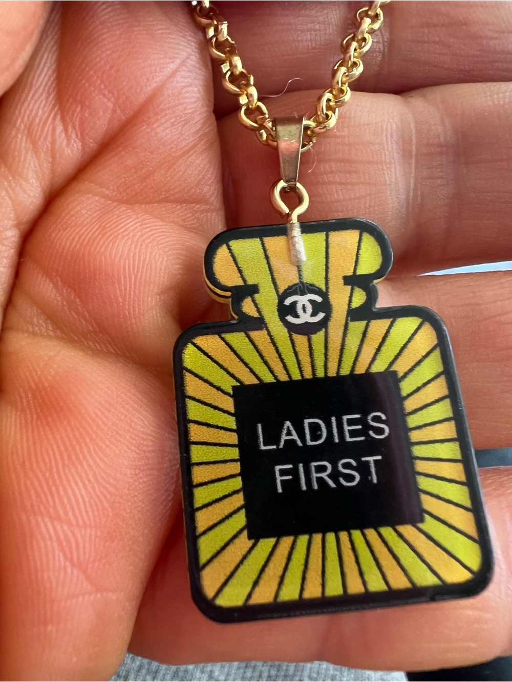 Unbranded Gold-Tone Pendant Necklace with Yellow & Black 'Ladies First' Charm